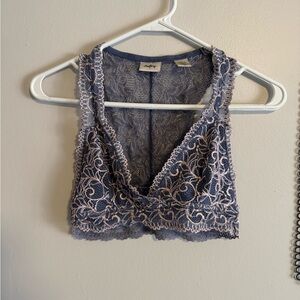Lace Bralette in Lavender with Blush Embroidery